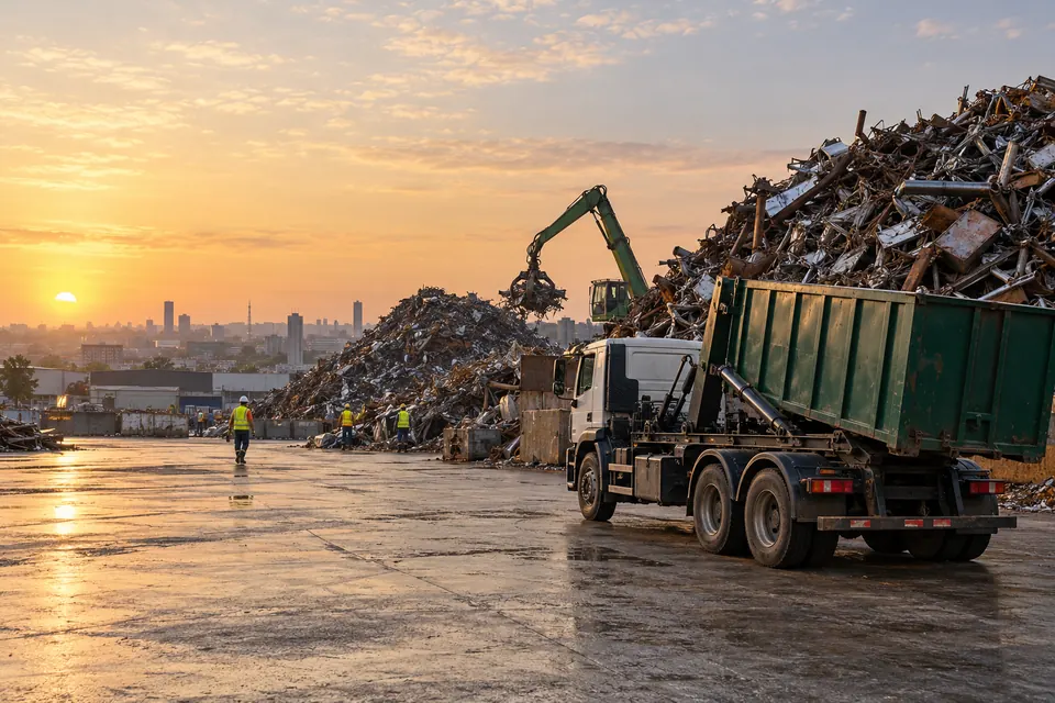 Pátio de reciclagem ao amanhecer