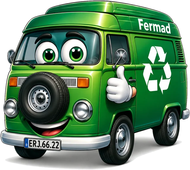 Kombi verde sorridente, mascote da Fermad