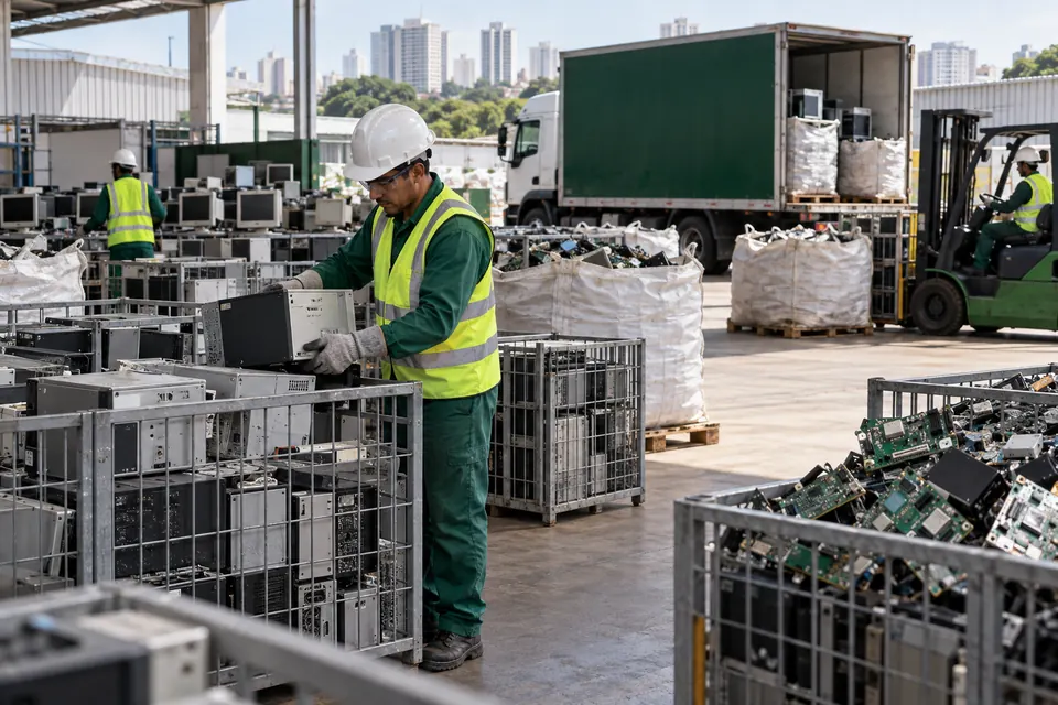 Computadores e placas eletrônicas separados para reciclagem