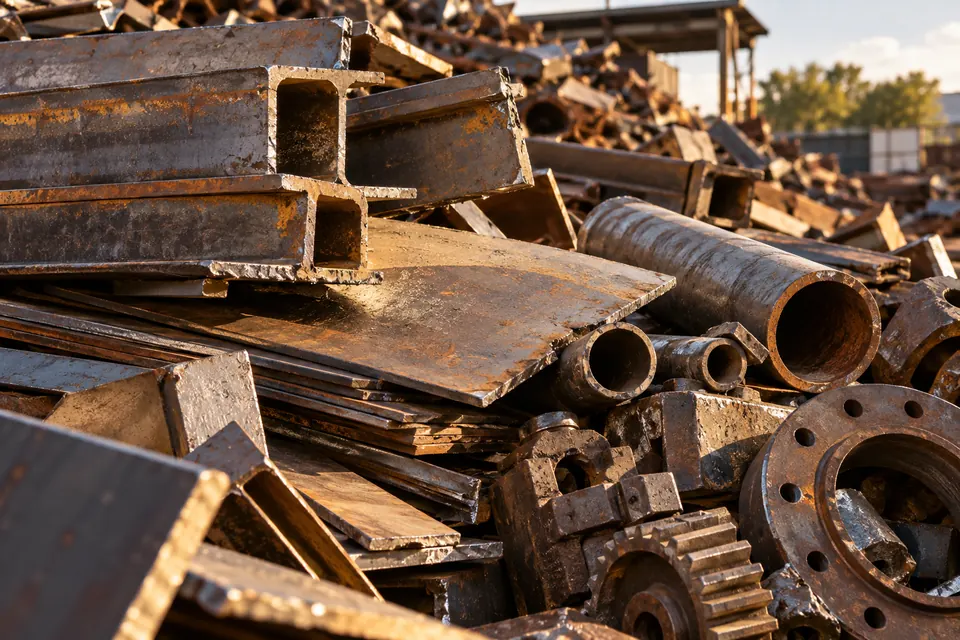 Pilha de sucata de ferro e aço pronta para reciclagem